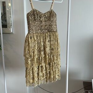 Alice and Olivia Gold Sequin and Lace Dress